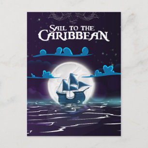Karibik-Piratentrickfilm-Reise druck. Postkarte