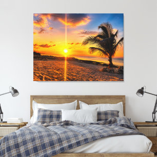 Karibik-Sonnenuntergang-Palmleinwanddruck Leinwanddruck