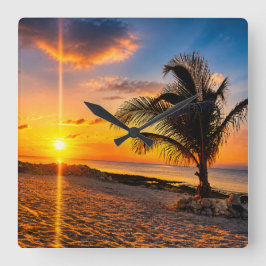 Karibik-Sonnenuntergangs-Palm-Wanduhr Quadratische Wanduhr