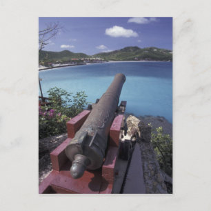 KARIBIK, St. Barts, Kanone zielt in die Bucht von Postkarte