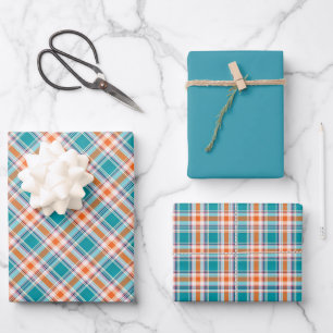 Karibik-Türkis, Tiefes Aquablau... Tartan-Kariert Geschenkpapier Set