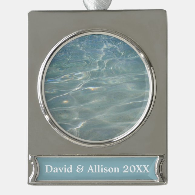 Karibik Wasser Abstrakt blauer Natur Banner-Ornament Silber (Vorderseite)