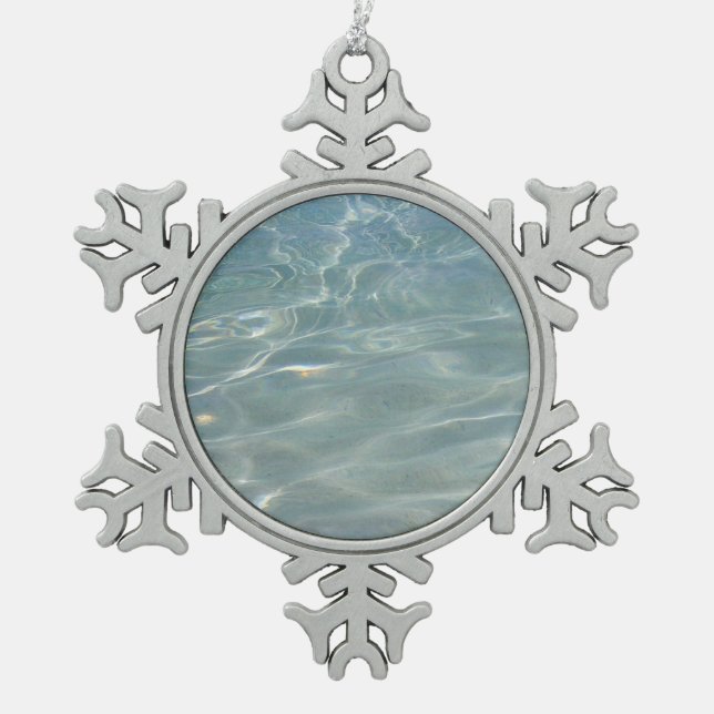 Karibik Wasser Abstrakt blauer Natur Schneeflocken Zinn-Ornament (Vorderseite)
