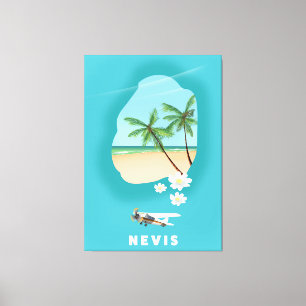 Karibikinsel Nevis Illustrierte Karte. Leinwanddruck