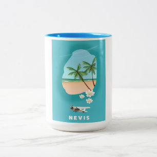 Karibikinsel Nevis Illustrierte Karte. Zweifarbige Tasse