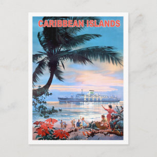 Karibikinseln, Kreuzfahrtschiff, Vintage Postkarte