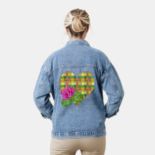 Karibische Bunte Leinenstoff Madras Tartan Jeansjacke