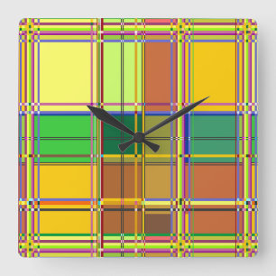 Karibische Bunte Leinwand Madras Karo Quadratische Wanduhr