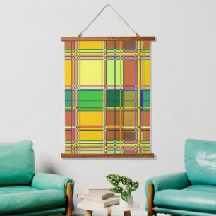 Karibische Bunte Stoff Madras Tartan Wandteppich Mit Holzrahmen