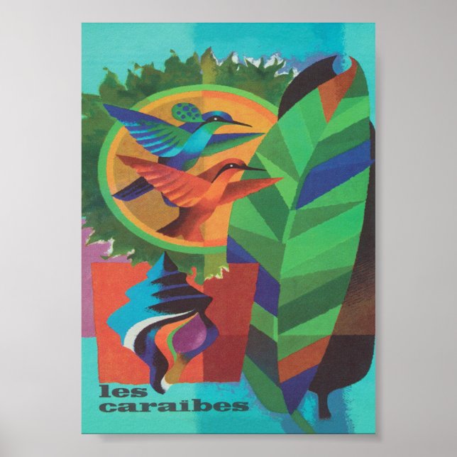 Karibische Farben Retro Vintage Reise Poster (Vorne)