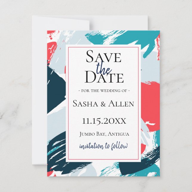 Karibische Hochzeiten in Farbe speichern das Datum Save The Date (Vorderseite)