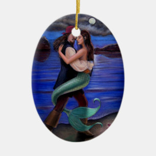 Karibische Meerjungfrau-u. Piraten-ovale Keramik Ornament