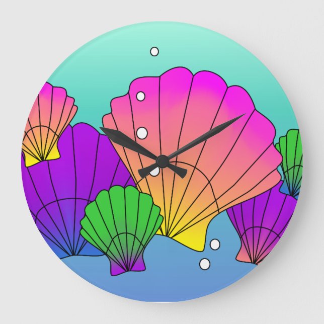 Karibische Muscheln mit Blasen Große Wanduhr (Vorderseite)