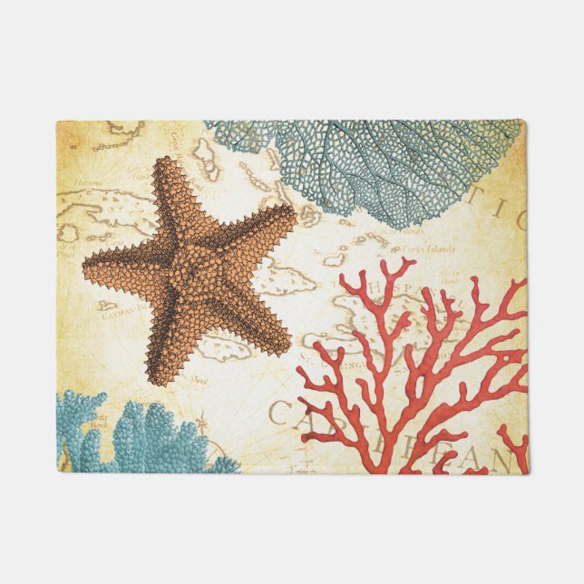 Karibische Nautischstarfish-rustikale Karte und Fußmatte (Vorderseite)