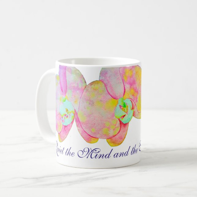 Karibische Orchideen, tropische Blume Kaffeetasse (Vorderseite Links)