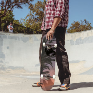 Karibischer Sonnenuntergang Pink Lila Palme 1 Skateboard