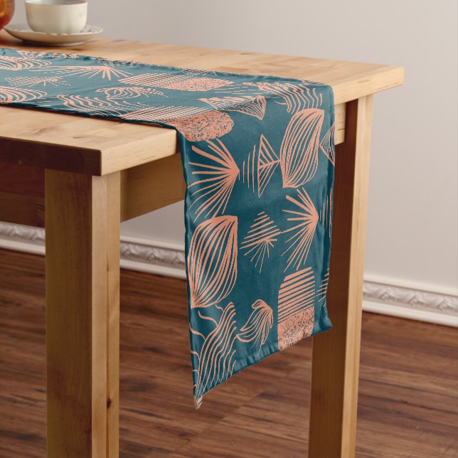 Karibischer Stammbaum: Aquamarin, Coral Throw Kurzer Tischläufer (Beispiel)