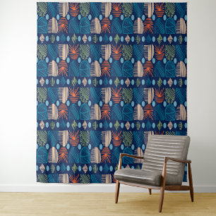 Karibischer Stammbaum: Festliches Blau, Orange Wandteppich