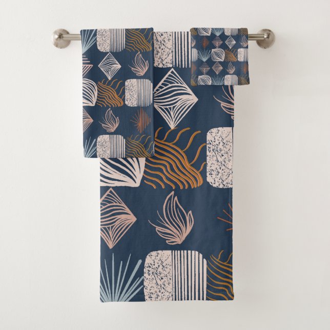 Karibischer Stammbaum: Navy Blue, Boho Badhandtuch Set (Insitu)