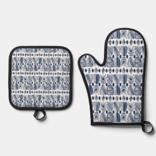 Karibischer Stammbaum: Navy Blue, White Ofenhandschuh & Topflappen-Set