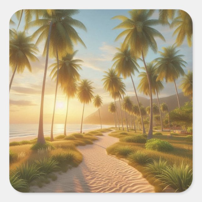 karibischer/tropischer/hawaiianischer Sonnenunterg Quadratischer Aufkleber (Vorderseite)