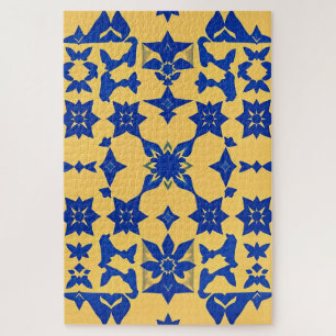 Karibisches Blau-Gold-Fliesenmotiv Muster Azulejo