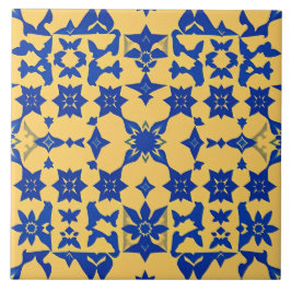 Karibisches Blau-Gold-Fliesenmotiv Muster Azulejo  Fliese