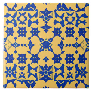 Karibisches Blau-Gold-Fliesenmotiv Muster Azulejo Fliese
