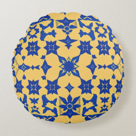 Karibisches Blau-Gold-Fliesenmotiv Muster Azulejo  Rundes Kissen