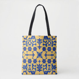 Karibisches Blau-Gold-Fliesenmotiv Muster Azulejo  Tasche