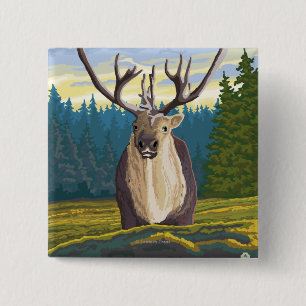 Karibu im wilden Vintagen Reise-Plakat Button
