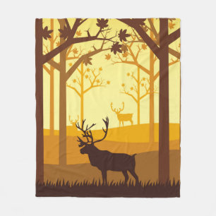 Karibu-Silhouette im Wald am herbstlichen Meer Fleecedecke