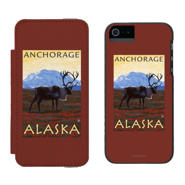 Karibu-Szene - Anchorage, Alaska Incipio iPhone Geldbeutel-Hülle (Seite an Seite)
