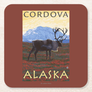 Karibu-Szene - Cordova, Alaska Rechteckiger Pappuntersetzer