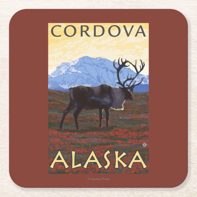 Karibu-Szene - Cordova, Alaska Rechteckiger Pappuntersetzer (Vorderseite)