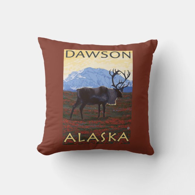 Karibu-Szene - Dawson, Alaska Kissen (Vorderseite)