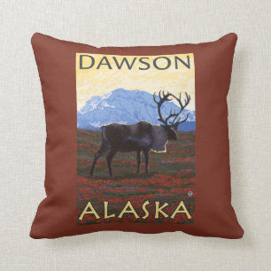 Karibu-Szene - Dawson, Alaska Kissen