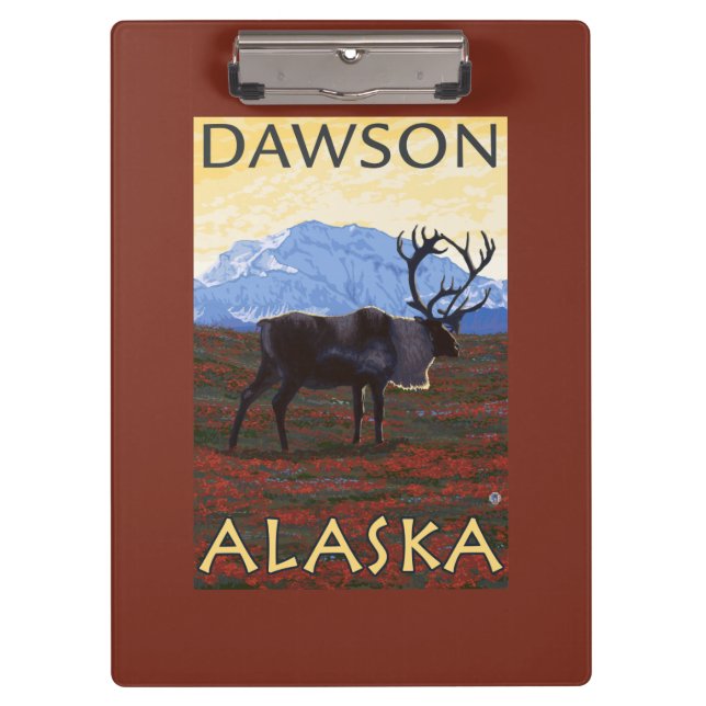 Karibu-Szene - Dawson, Alaska Klemmbrett (Vorderseite)