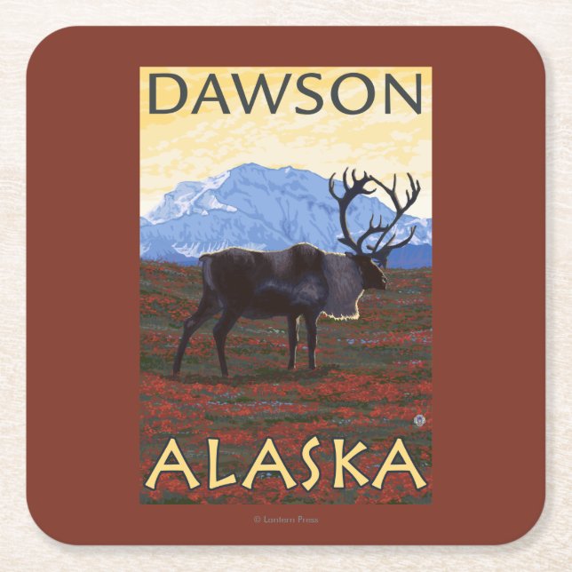 Karibu-Szene - Dawson, Alaska Rechteckiger Pappuntersetzer (Vorderseite)