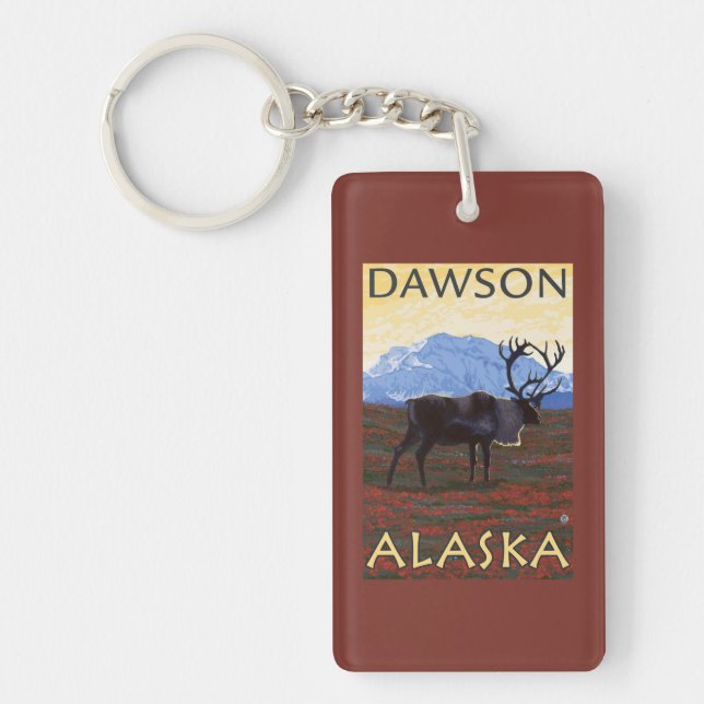Karibu-Szene - Dawson, Alaska Schlüsselanhänger (Vorderseite)