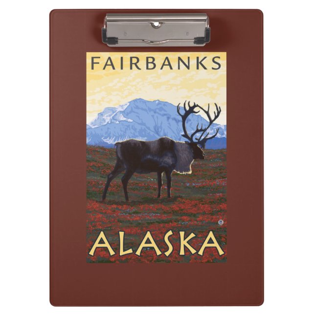 Karibu-Szene - Fairbanks, Alaska Klemmbrett (Vorderseite)