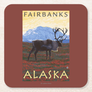 Karibu-Szene - Fairbanks, Alaska Rechteckiger Pappuntersetzer