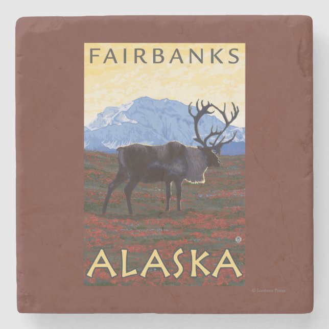 Karibu-Szene - Fairbanks, Alaska Steinuntersetzer (Vorderseite)