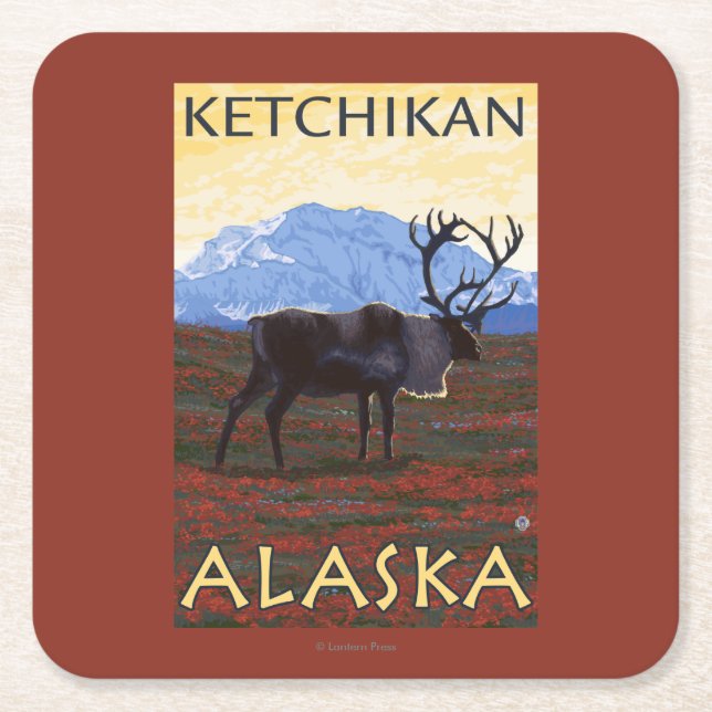 Karibu-Szene - Ketchikan, Alaska Rechteckiger Pappuntersetzer (Vorderseite)