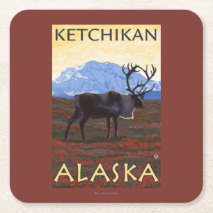Karibu-Szene - Ketchikan, Alaska Rechteckiger Pappuntersetzer