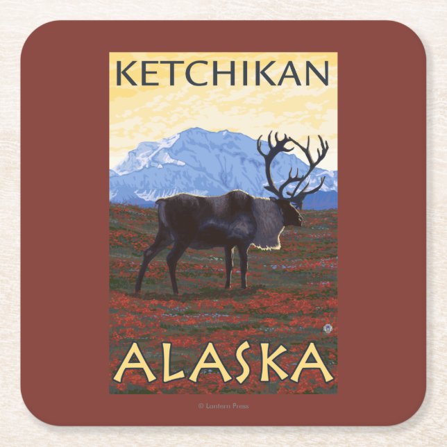 Karibu-Szene - Ketchikan, Alaska Rechteckiger Pappuntersetzer (Vorderseite)