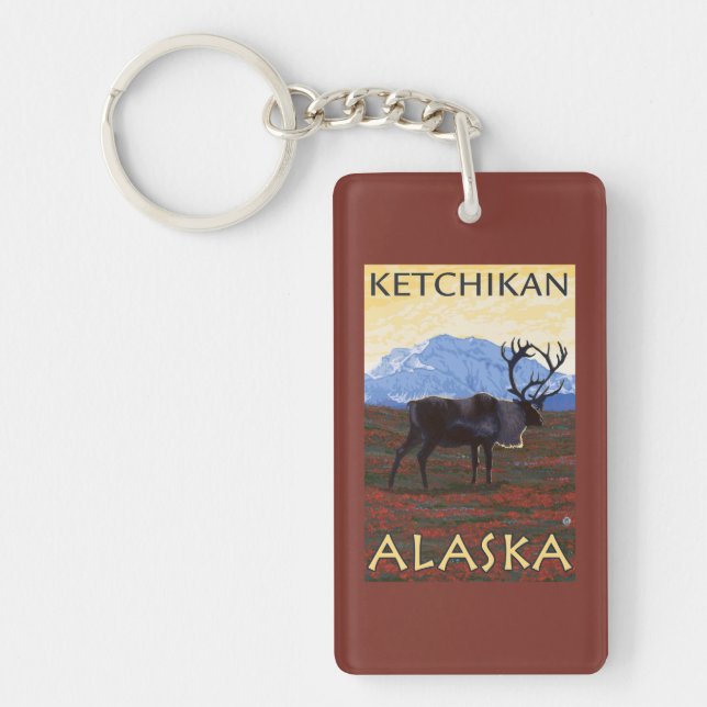 Karibu-Szene - Ketchikan, Alaska Schlüsselanhänger (Vorderseite)