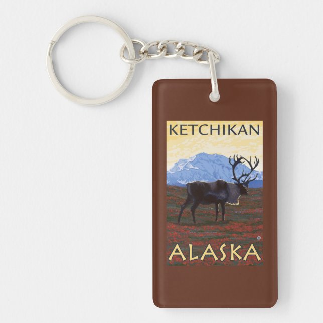 Karibu-Szene - Ketchikan, Alaska Schlüsselanhänger (Vorderseite)