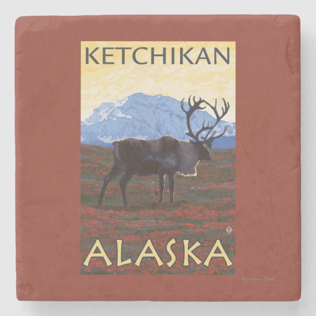 Karibu-Szene - Ketchikan, Alaska Steinuntersetzer (Vorderseite)