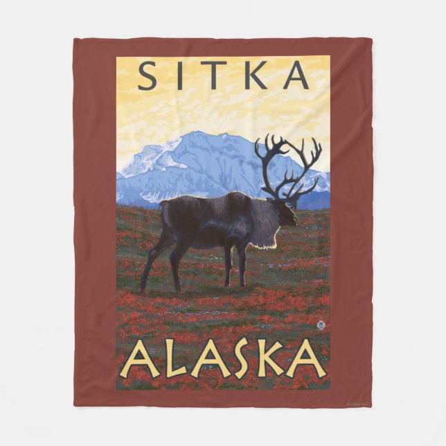 Karibu-Szene - Sitka, Alaska Fleecedecke (Vorderseite)